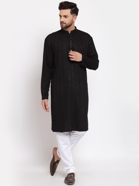 

MOHANLAL SONS Men Black & White Self Design Textured Kurta with Pyjamas