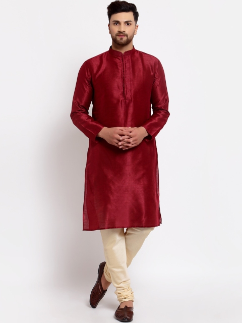 

MOHANLAL SONS Men Maroon & Beige Dupion Silk Kurta with Churidar