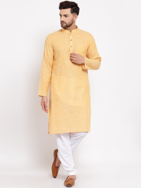 

MOHANLAL SONS Men Mustard Yellow & White Pure Cotton Kurta with Churdiar