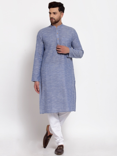 

MOHANLAL SONS Men Blue & White Pure Cotton Kurta with Churidar