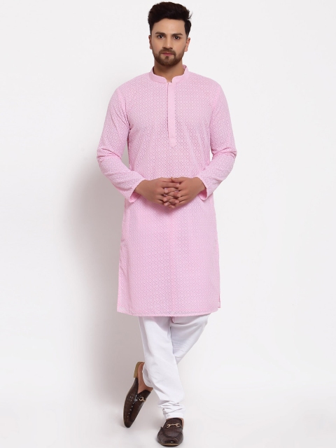 

MOHANLAL SONS Men Pink & White Kurta with Pyjamas