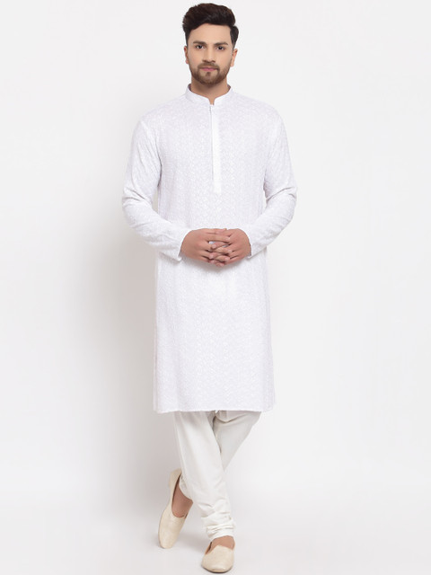

MOHANLAL SONS Men White Chikankari Kurta with Churidar