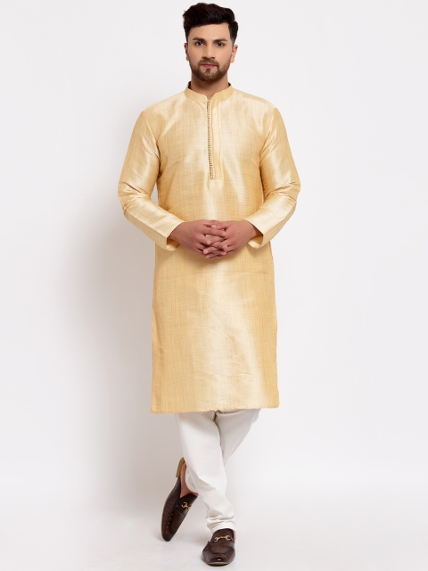 

MOHANLAL SONS Men Gold-Toned Yoke Design Dupion Silk Kurta with Churidar