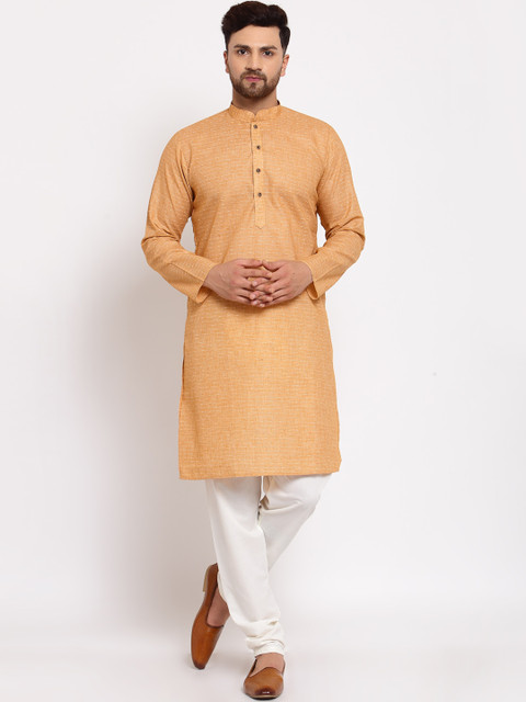 

MOHANLAL SONS Men Mustard Yellow Woven Design Kurta with Churidar