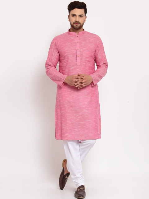 

MOHANLAL SONS Men Pink & White Pure Cotton Kurta with Churidar