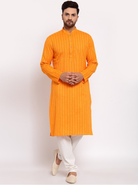 

MOHANLAL SONS Men Orange Striped Pure Cotton Kurta with Pyjamas