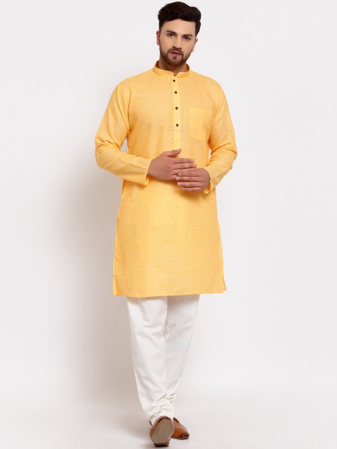 

MOHANLAL SONS Men Yellow & White Kurta with Pyjamas