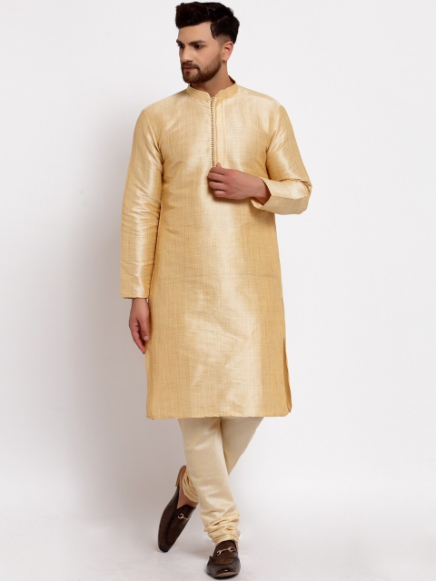 

MOHANLAL SONS Men Gold-Toned Solid Dupion Silk Kurta with Churidar