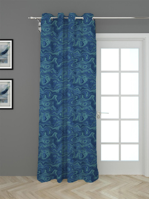 

HOUZZCODE Blue & Green Printed Black Out Door Curtain