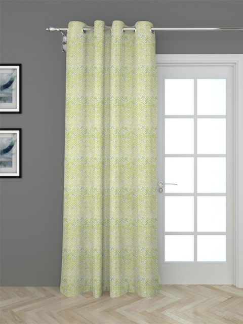 

HOUZZCODE Green & White Geometric Single Black Out Door Curtain