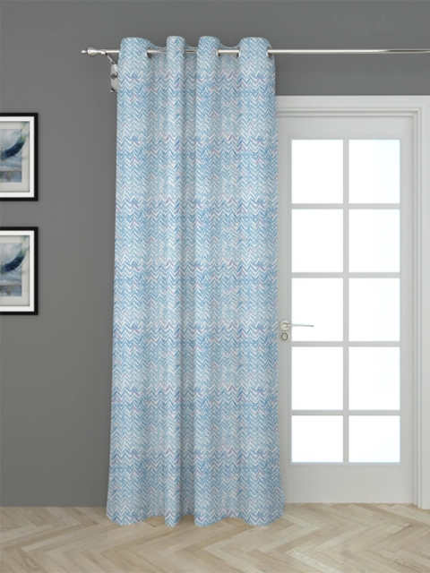 

HOUZZCODE Blue & White Geometric Black Out Long Door Curtain