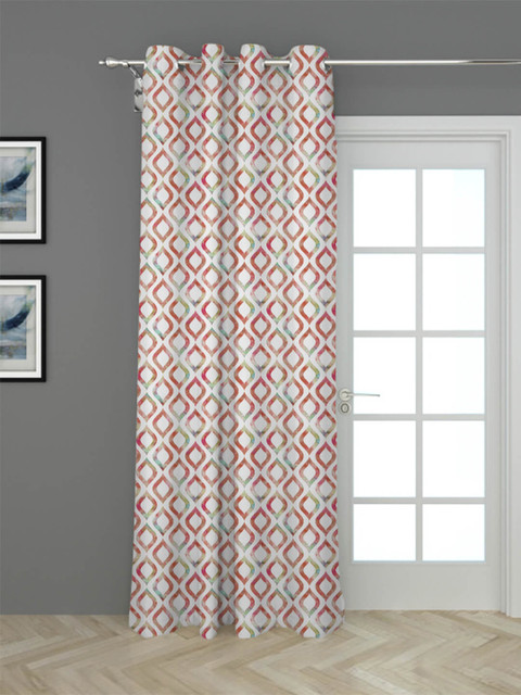 

HOUZZCODE Maroon & White Geometric Black Out Door Curtain