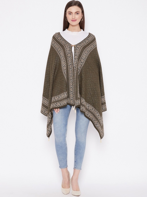 

Rosso Milano Women Olive Green Woolen Knitted Poncho