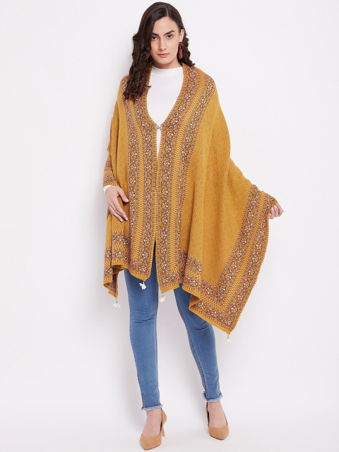 

Rosso Milano Women Gold-Coloured Woven-Design Shawl
