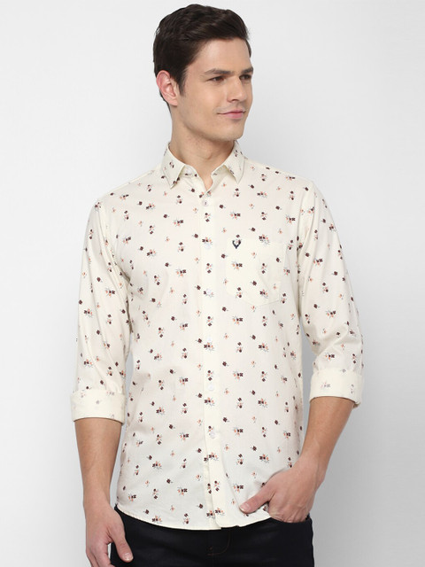

Allen Solly Men Cream-Coloured Slim Fit Printed Casual Shirt