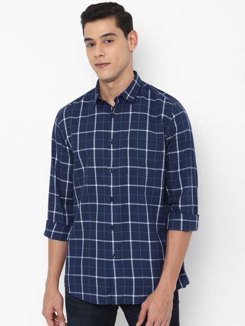 

Allen Solly Men Navy Blue Slim Fit Windowpane Checks Checked Casual Shirt