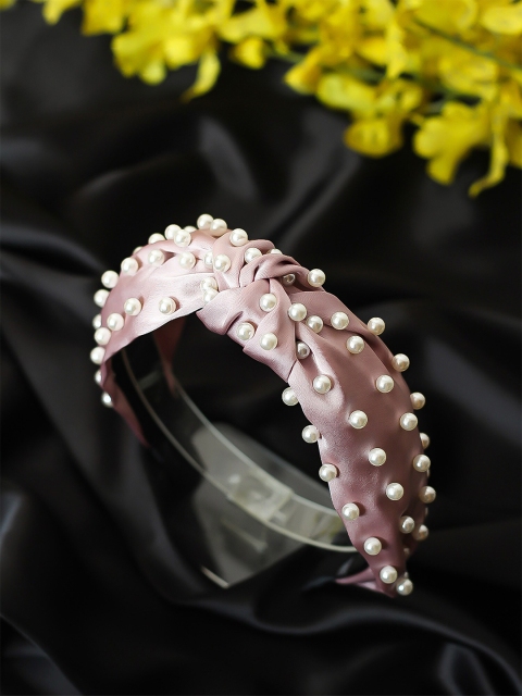 

Bellofox Women Mauve & White Pearls Embellished Knot Hairband
