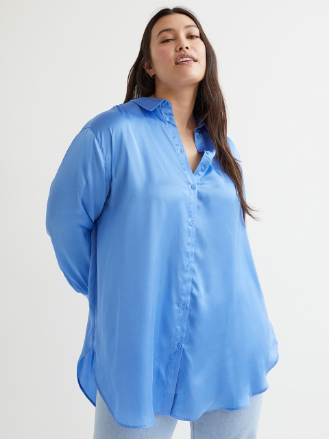 

H&M Women Blue Satin Plus Size Shirt