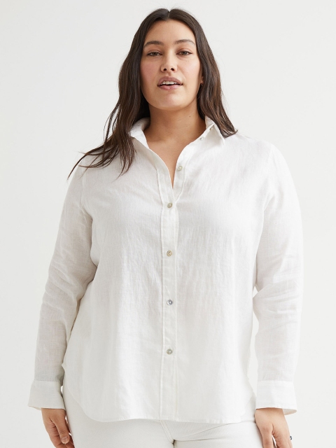 

H&M Women Plus Size White Relaxed Fit Linen Shirt