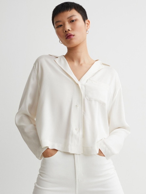 

H&M Women White Solid Satin Blouse