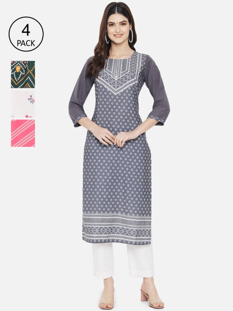 

Ethnic basket Women Set Of 4 Green & Blue Bandhani Printed Crepe Kurta