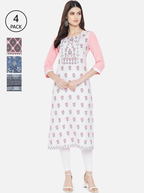 

Ethnic basket Women Pack of 4 Printed Crepe Kurta, White