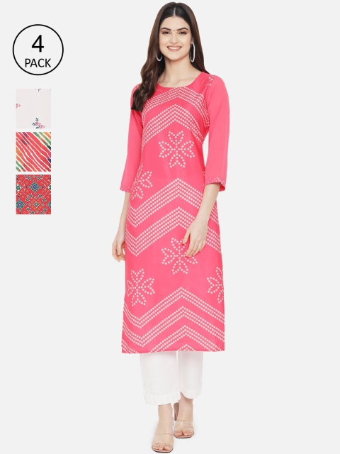 

Ethnic basket Women Pack Of 4 Straight Kurtas, Red