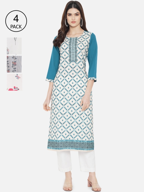 

Ethnic basket Women Multicoloured Set of 4 Ethnic Motifs Printed Crepe Kurta, Multi