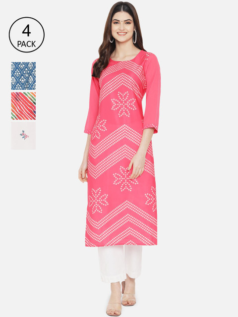 

Ethnic basket Women Pack Of 4 Digital Printed Crepe Kurta, Pink