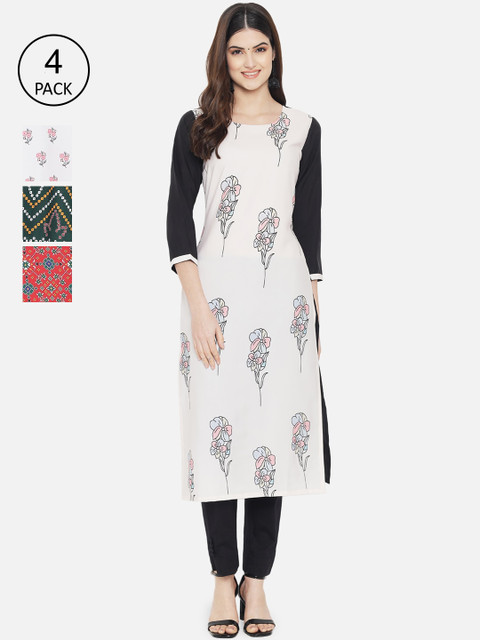 

Ethnic basket Women Multicoloured Set of 4 Floral Printed Crepe Kurta, Multi