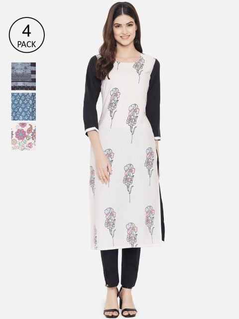 

Ethnic basket Women Pack of 4 Digital Printed Crepe Kurta, White