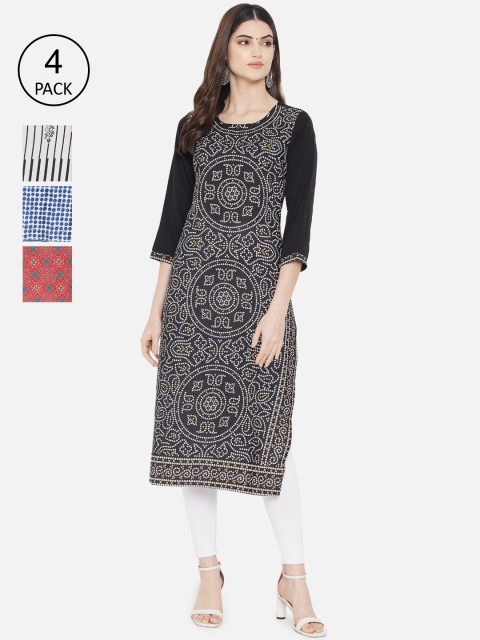 

Ethnic basket Women Pack of 4 Printed Crepe Kurta, Multi