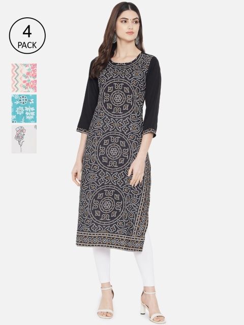 

Ethnic Basket Women Pack Of 4 Multicoloured Digital Print Straight Kurtas, Multi
