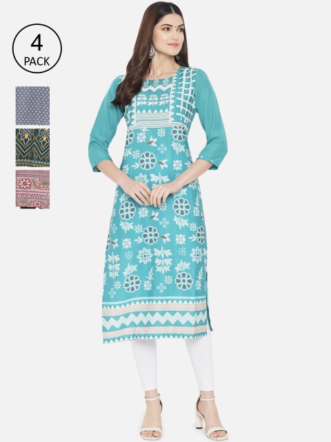 

Ethnic basket Women Pack Of 4 Bandhani Kurtas, Grey