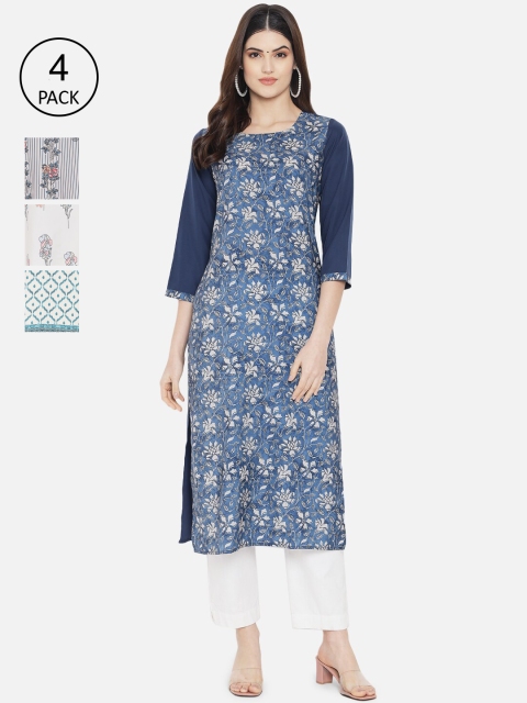 

Ethnic basket Women Pack of 4 Printed Crepe Kurta, Multi