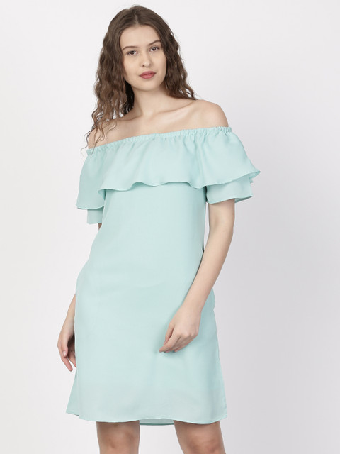 

ether Women Mint Green Solid Off-Shoulder Dress