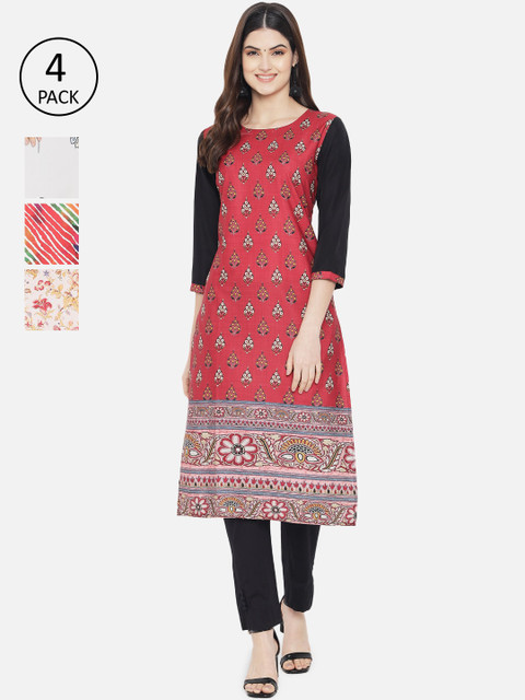 

Ethnic basket Women Pack of 4 Printed Crepe Kurta, Multi