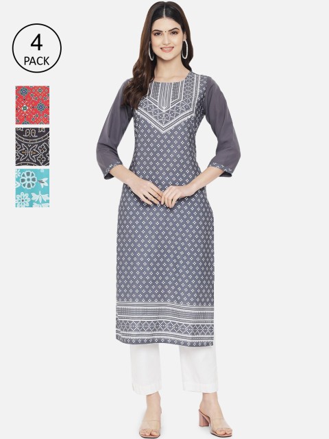 

Ethnic Basket Women Pack Of 4 Multicoloured Digital Print Straight Kurtas, Multi