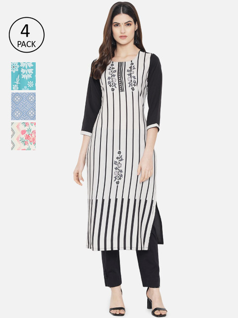 

Ethnic basket Women Multicoloured Set of 4 Geometric Printed Crepe Kurta, Multi