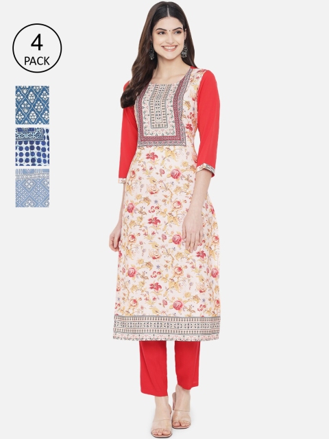 

Ethnic basket Women Multicoloured Pack Of 4 Floral Printed Crepe Kurta, Multi