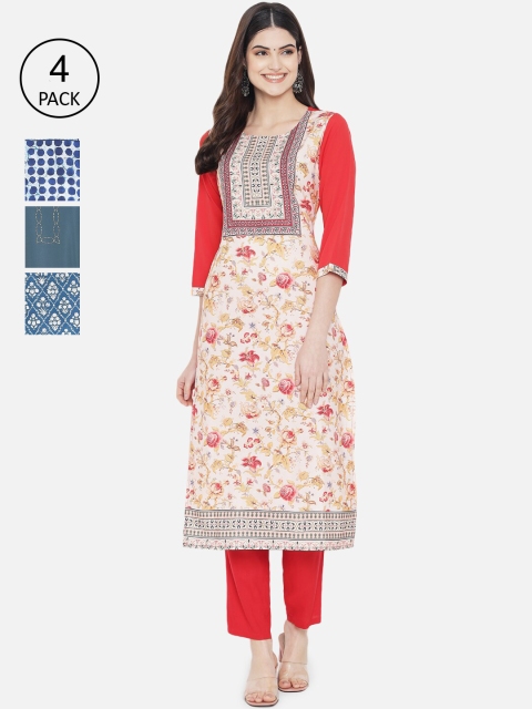 

Ethnic basket Women Pack of 4 Printed Crepe Kurta, Multi