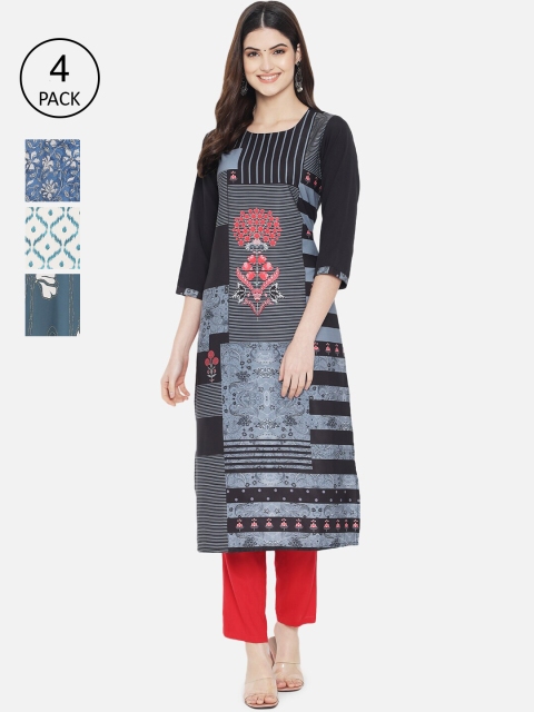 

Ethnic Basket Women Pack Of 4 Multicoloured Digital Print Straight Kurtas, Multi