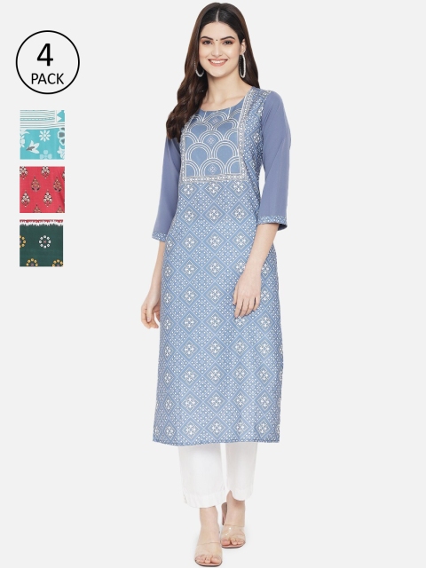 

Ethnic basket Pack of 4 Women Printed Crepe Kurta, Multi