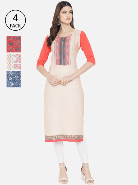 

Ethnic basket Pack of 4 Women Printed Crepe Kurta, Multi