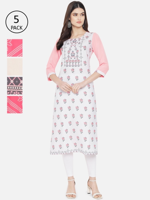 

Ethnic basket Women Multicoloured Pack Of 5 Printed Crepe Kurta, Multi