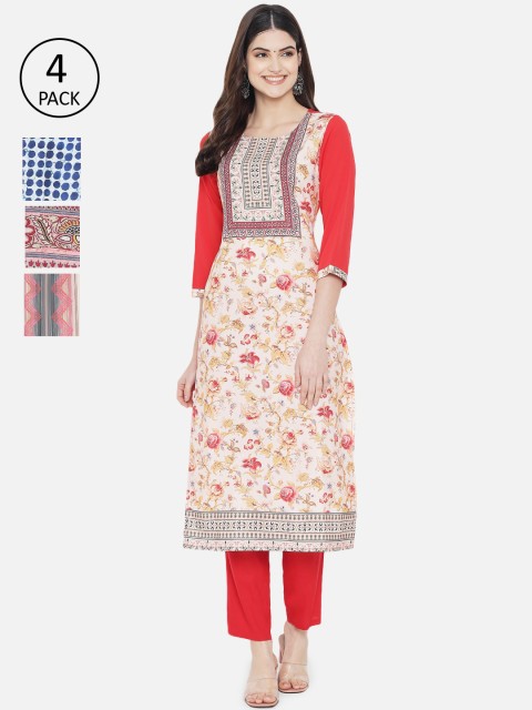 

Ethnic basket Women Pack Of 4 Multi Floral Printed Crepe Kurta