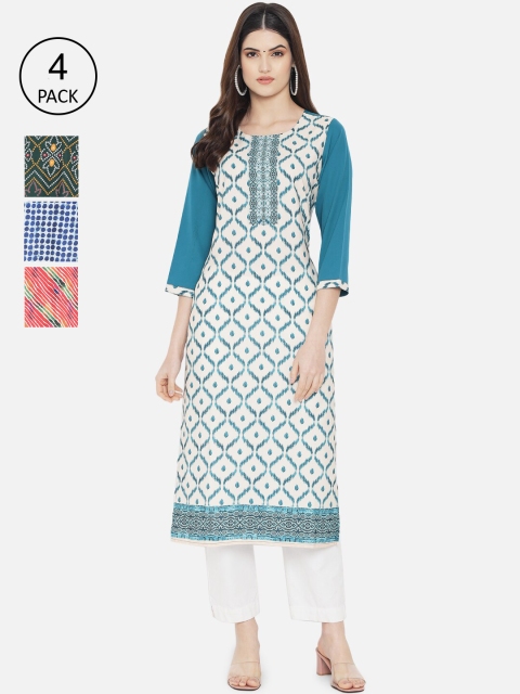 

Ethnic basket Women Multicoloured Pack Of 4 Printed Crepe Kurta, Multi