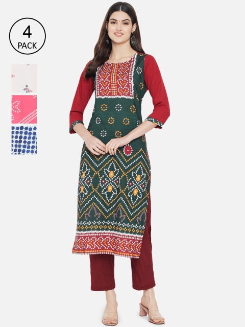 

Ethnic basket Women Pack of 4 Multicoloured Geometric Printed Crepe Kurta, Multi