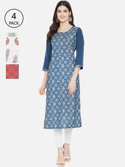 

Ethnic basket Women Pack Of 4 Multi Printed Crepe Kurta