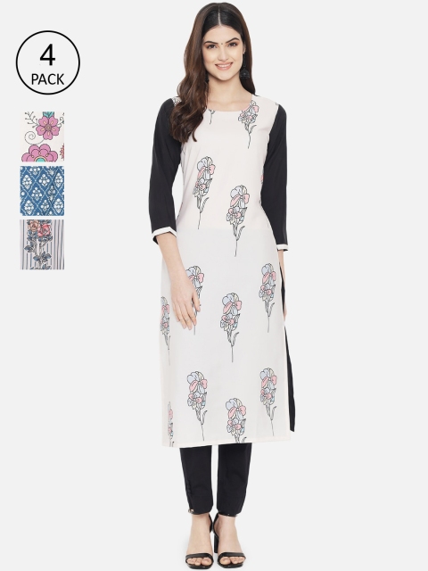 

Ethnic basket Women Multicoloured Pack Of 4 Floral Printed Crepe Kurta, Multi